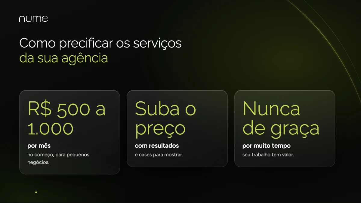 Como Abrir uma Agência de Marketing: Tudo o Que Você Precisa Saber Para Começar 3 Como precificar os serviços de uma agência de marketing iniciante: entre R$ 500 e R$ 1.000 por mês e aumentar com resultados