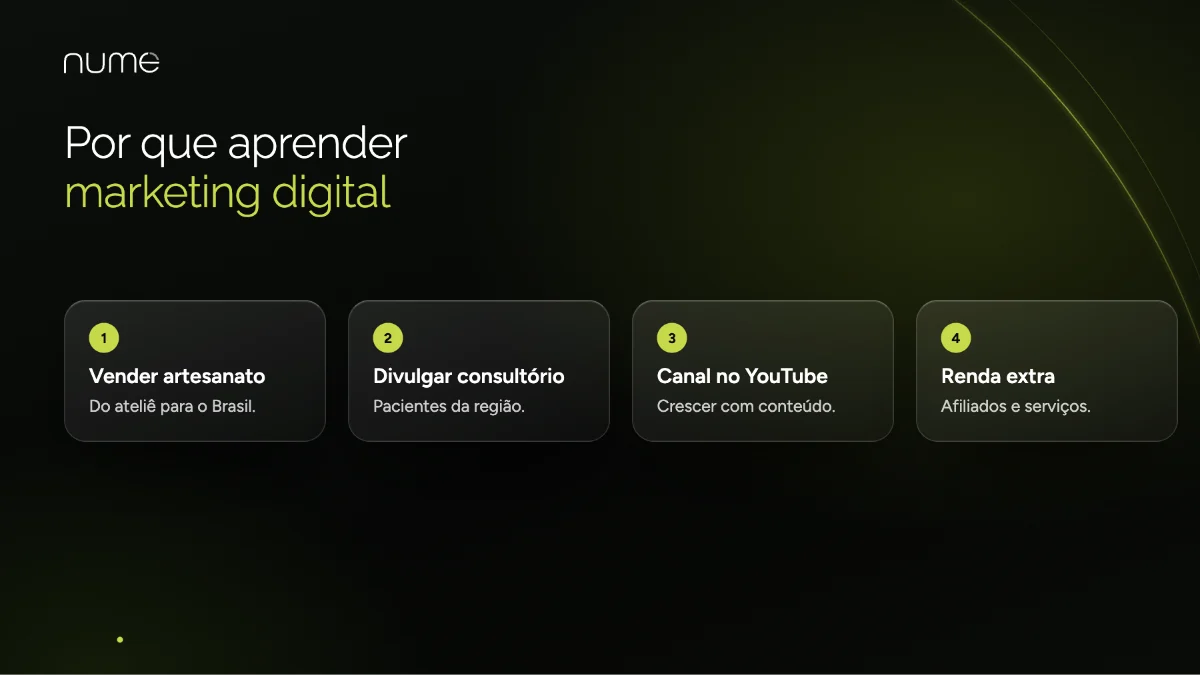 Marketing Digital para Iniciantes: Seu Primeiro Passo Rumo ao Sucesso Online 1 Por que aprender marketing digital para iniciantes: vender, divulgar o consultório, crescer no YouTube e ter renda extra