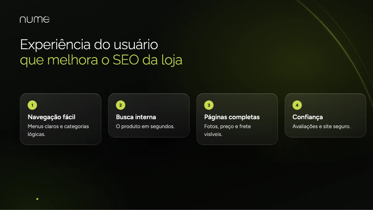 SEO Para E-commerce: Gere Tráfego e Vendas 3 Experiência do usuário que melhora o SEO do e-commerce: navegação, busca interna, páginas completas e confiança