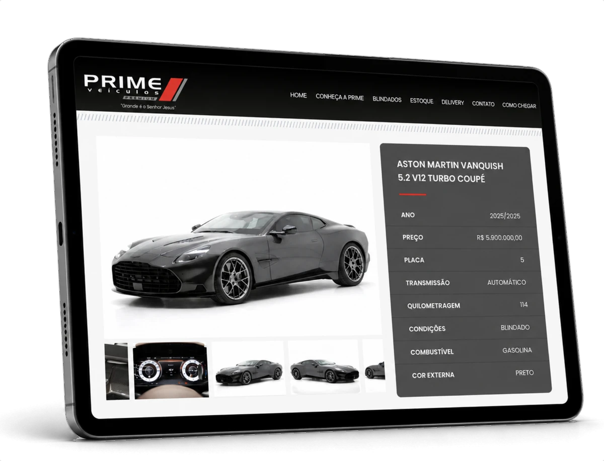 Site Prime Veículos criado pela Nume